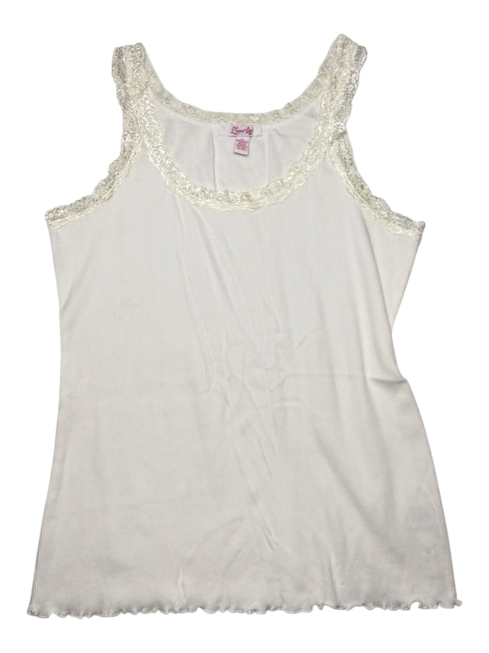 Zena Lace Trim White Ribbed Tank Top Lace Straps Cotton XL